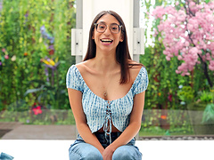 Beautiful woman with glasses enjoys a hot threesome with horny men