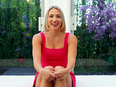 Shy blonde Jeny drops her red dress to be fucked by an agent