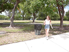 Mazy Myers gets blindfolded and fucked in the back of the van