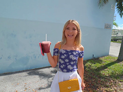 Skinny blonde Emma Bugg enjoys riding a dick in the back of the car