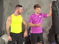 Stunning chicks drop their panties for group sex in the gym