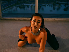 Asian girl Nicole Doshi gets naked and fingers her tight cunt