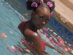 Black sweetie Elsie strips down and masturbates with a toy