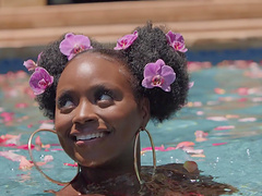 Black sweetie Elsie strips down and masturbates with a toy