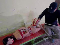 Kinky dude tied up and gagged skinny submissive slut Freya Dee