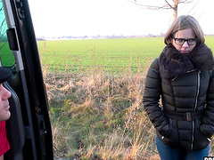 Sweet stranger Sasha Zima gets into the van to be fucked hard