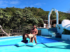 Cereza Rodriguez enjoys outdoor sex with her partner by the pool