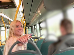 Kinky blonde Kiara Lord peeing on herself in the back of the bus
