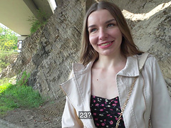 Cute chick Arina Shy gets her pussy plowed by a stranger outdoors