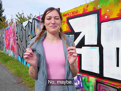 Tattooed slut Mina K gets talked into riding his hard dick