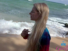 Outdoors video of kinky Riley Star teasing and posing for the camera