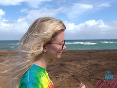 Outdoors video of kinky Riley Star teasing and posing for the camera