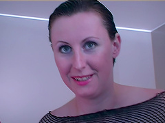 Lara Latex wearing fishnet gets fucked during MMF threesome