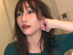 Brunette cutie Aizawa Haruka takes off her shirt and sucks a dick