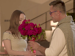 Shaved sex bomb Kate Quinn gets fucked by a shy guy with a large dick