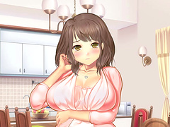 Slutty anime girl loves rubbing a dildo between her big tits