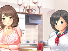 Slutty anime girl loves rubbing a dildo between her big tits