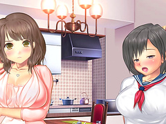 Slutty anime girl loves rubbing a dildo between her big tits