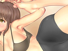 Slutty anime girl loves rubbing a dildo between her big tits