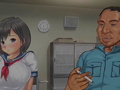 Slutty anime girl loves rubbing a dildo between her big tits