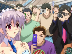 Sexy anime girl with big boobs gets naked in front of multiple guys