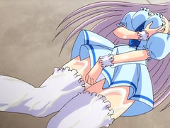 Sexy anime girl with big boobs gets naked in front of multiple guys