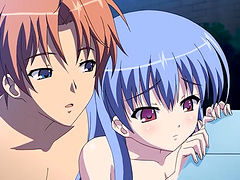 Blue haired slut lets a guy drill her ass until he cums