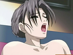 Busty brunette girl makes a guy happy by drooling on his dick