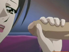 Busty brunette girl makes a guy happy by drooling on his dick