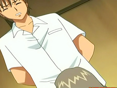 Horny anime chick spreads her legs and takes it in her shaved pussy