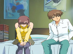 Redhead chick likes it when a dude sucks on her big boobies