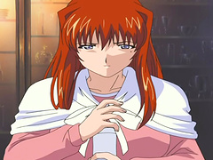 Redhead slut lets a horny dude play with her big round boobs