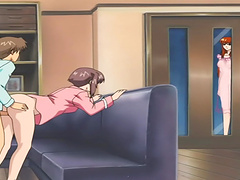 Redhead slut lets a horny dude play with her big round boobs