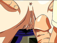 Purple haired slut gets down on her knees to suck a dick