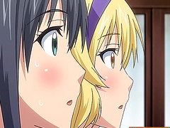 Anime slut with white hair bends over and gets fucked from behind