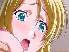 Blonde anime chick loves jerking off a dick with her big boobs