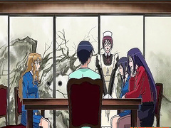 Slutty anime chick teases a guy with her big boobs and hairy pussy