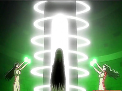 Slutty anime chick teases a guy with her big boobs and hairy pussy