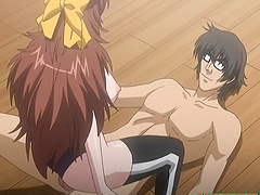 Busty brunette chick gets on top of a guy and rides his dick