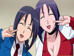 Two brunette anime chicks don't mind sucking a dick together