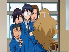 Two brunette anime chicks don't mind sucking a dick together