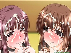 Hot brunette babe and another chick suck on the same dick