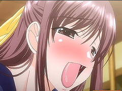 Hot brunette babe and another chick suck on the same dick