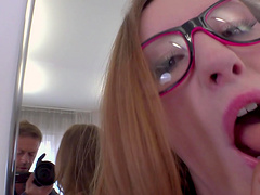 Naughty hottie Emma Fantasy barely fits a hard cock in her ass