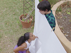 Black sweetie Olivia Jayy has interracial sex on the yoga mat outdoors