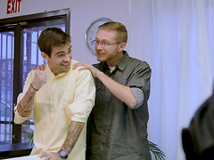 Tattooed chick Sarah Vandella sits her hairy pussy on a dick