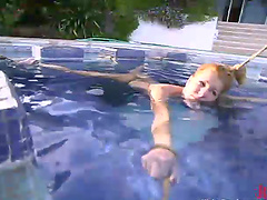 Lewd blonde Jenni Lee gets tortured and drowned in a pool