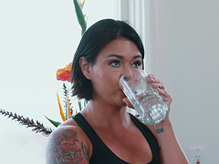 Brunette couple in passionate action with an insatiable latina milf