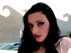 Aletta Ocean gets her big fake tits rubbed and fucked.