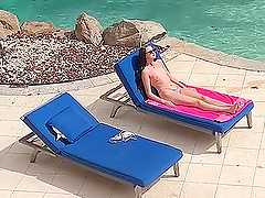 Sweet amateur Athena Heart sunbathes topless and gets fucked